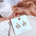 Gold Asymmetric Star Moon Planet Zircon Stud Earrings view 4