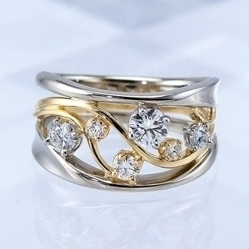 Two-Tone Crossover Wide Ring With Scattered Clear Crystals