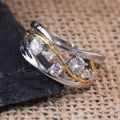 Two-Tone Crossover Wide Ring With Scattered Clear Crystals view 3