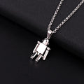 Silver Tone Robot Figural Pendant Necklace with Black Face Panel view 1