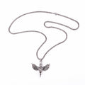 Antique Silver Tone Winged Cherub Pendant Necklace with Spread Wings view 4