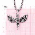 Antique Silver Tone Winged Cherub Pendant Necklace with Spread Wings view 5