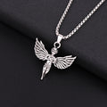 Antique Silver Tone Winged Cherub Pendant Necklace with Spread Wings view 6