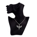 Antique Silver Tone Winged Cherub Pendant Necklace with Spread Wings view 2