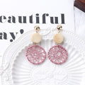 Four Color Woven Web Round Wood Look Dangle Earrings view 4