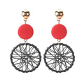 Four Color Woven Web Round Wood Look Dangle Earrings view 5