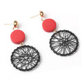 Four Color Woven Web Round Wood Look Dangle Earrings view 6