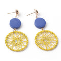 Four Color Woven Web Round Wood Look Dangle Earrings view 8