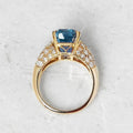 Aqua Blue Rectangular Stone Ring With Gold Tone Pavé Band view 2
