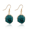 Gold Tone Round Raw Agate Long Hook Earrings in Four Colors view 3