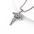 Antique Silver Tone Winged Angel Pendant Necklace with Prayer Detail view 4