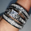 Three Band Square Stone Bridal Ring Set in Two Colors view 3