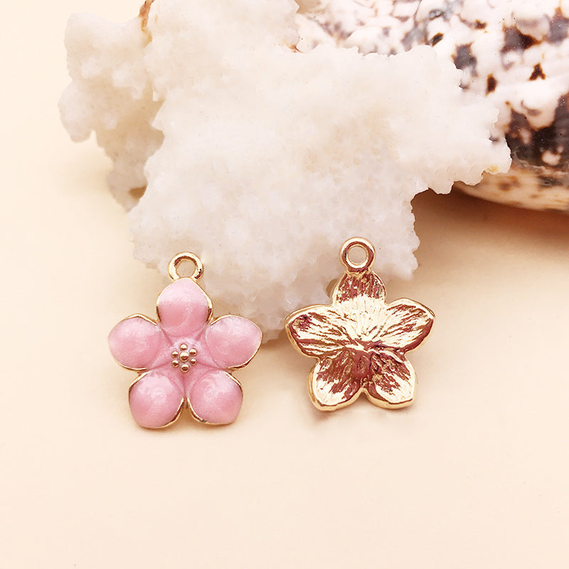K Gold Tone Enamel Zinc Alloy Sakura Flower Charm Pendant for DIY Earrings Bracelet