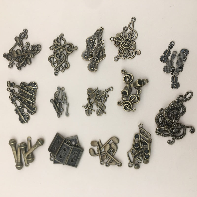 Antique Zinc Alloy Guitar Music Note Instrument Charm Pendants for DIY Jewelry Making