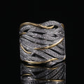 Wide Layered Wave Pave Ring In Silver And Gold Tones view 2