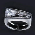 Silver-Tone Geometric Wide Ring With Clear Crystal Rows view 3