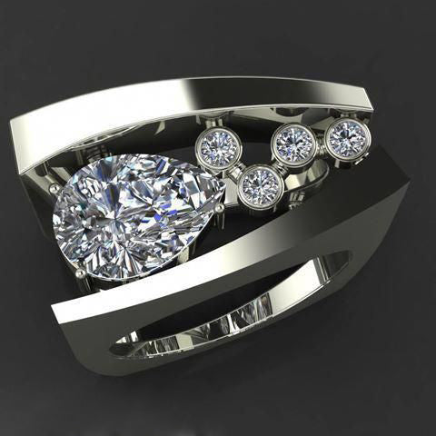 Silver-Tone Geometric Wide Ring With Clear Crystal Rows