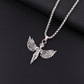 Antique Silver Tone Winged Cherub Pendant Necklace with Spread Wings view 3
