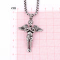 Antique Silver Tone Winged Angel Pendant Necklace with Prayer Detail view 3