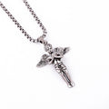 Antique Silver Tone Winged Angel Pendant Necklace with Prayer Detail view 6