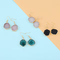 Gold Tone Round Raw Agate Long Hook Earrings in Four Colors view 2