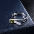 Silver Tone Sculptural Ring with Olive Green Rectangular Stone view 4