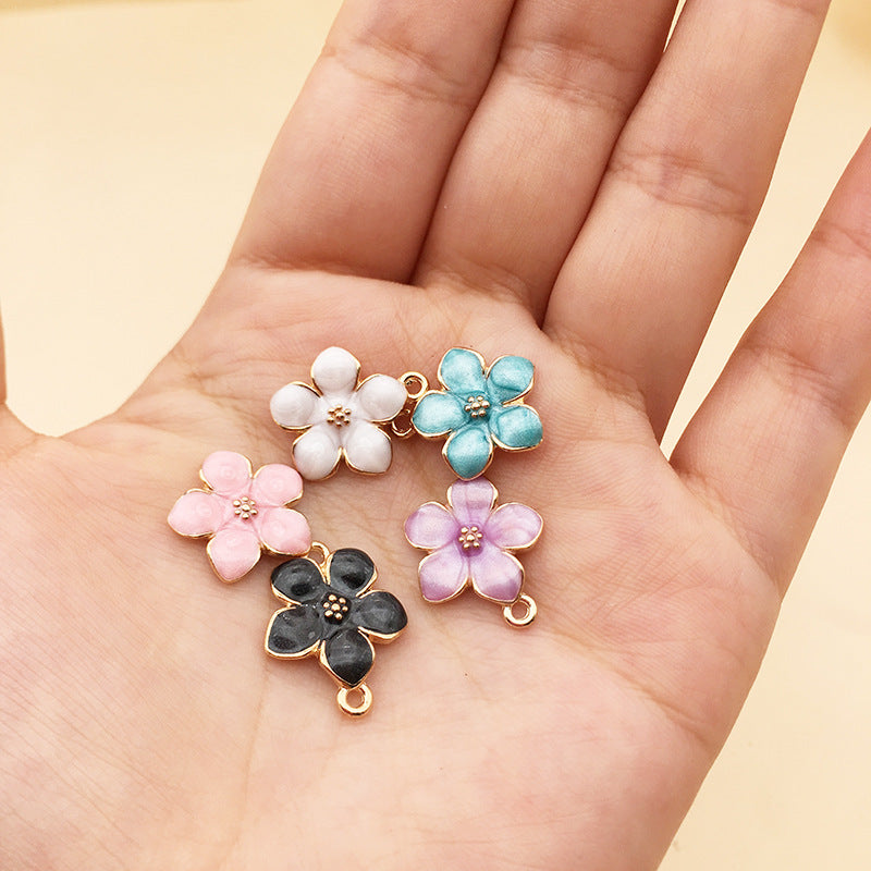 K Gold Tone Enamel Zinc Alloy Sakura Flower Charm Pendant for DIY Earrings Bracelet