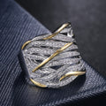 Wide Layered Wave Pave Ring In Silver And Gold Tones view 3
