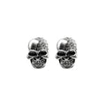 Silver Skull Clear Look Accent Statement Stud Earrings view 5