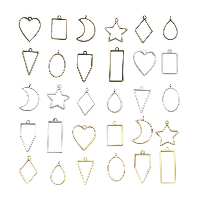 Geometric Metallic Pendant Frame Metal Charms for Jewelry and Craft Projects