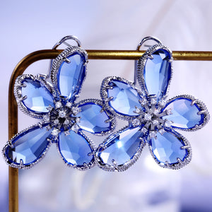 Five Petal Crystal Flower Drop Earrings in Four Colors