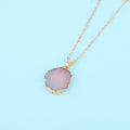 Gold Tone Round Agate Slice Pendant Necklaces in Four Colors view 2