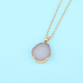 Gold Tone Round Agate Slice Pendant Necklaces in Four Colors view 8