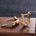 Gold Tone U Shape Hoop Earrings with Clear Stone Row view 5
