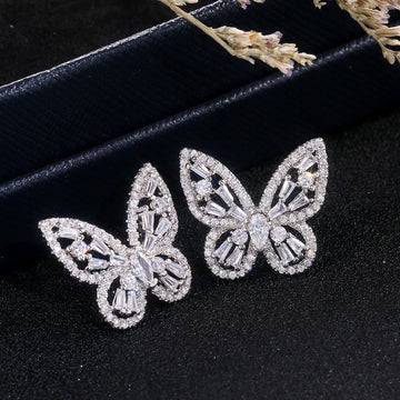 Openwork Butterfly Crystal Stud Earrings With Clear Stone Accents
