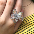 Five Petal Crystal Flower Statement Ring in Four Colors view 8