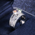 Silver Tone Round Crystal Three Band Ring Set Jewelry view 1