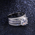 Silver Tone Round Crystal Three Band Ring Set Jewelry view 4