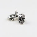 Silver Skull Clear Look Accent Statement Stud Earrings view 4