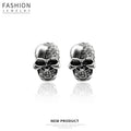 Silver Skull Clear Look Accent Statement Stud Earrings view 1
