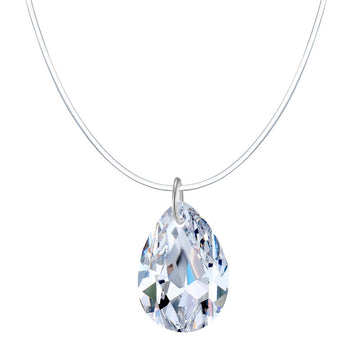 Clear Faceted Teardrop Crystal Pendant on an Invisible Cord Necklace