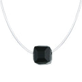 Black Faceted Square Crystal Pendant on an Invisible Cord Necklace view 1