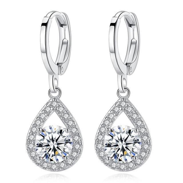 Silver Tone Teardrop Halo Leverback Drop Earrings Four Colors