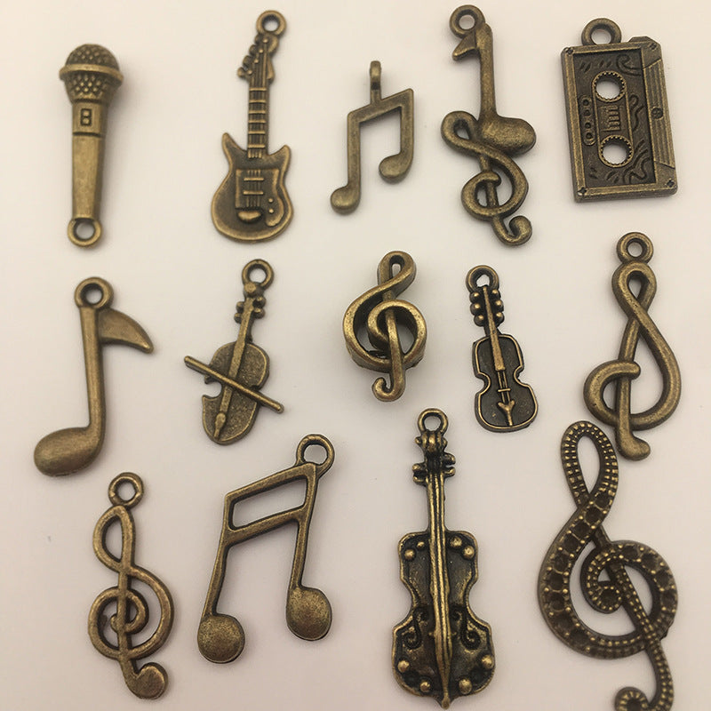 Antique Zinc Alloy Guitar Music Note Instrument Charm Pendants for DIY Jewelry Making