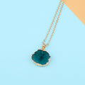 Gold Tone Round Agate Slice Pendant Necklaces in Four Colors view 5