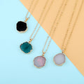 Gold Tone Round Agate Slice Pendant Necklaces in Four Colors view 1
