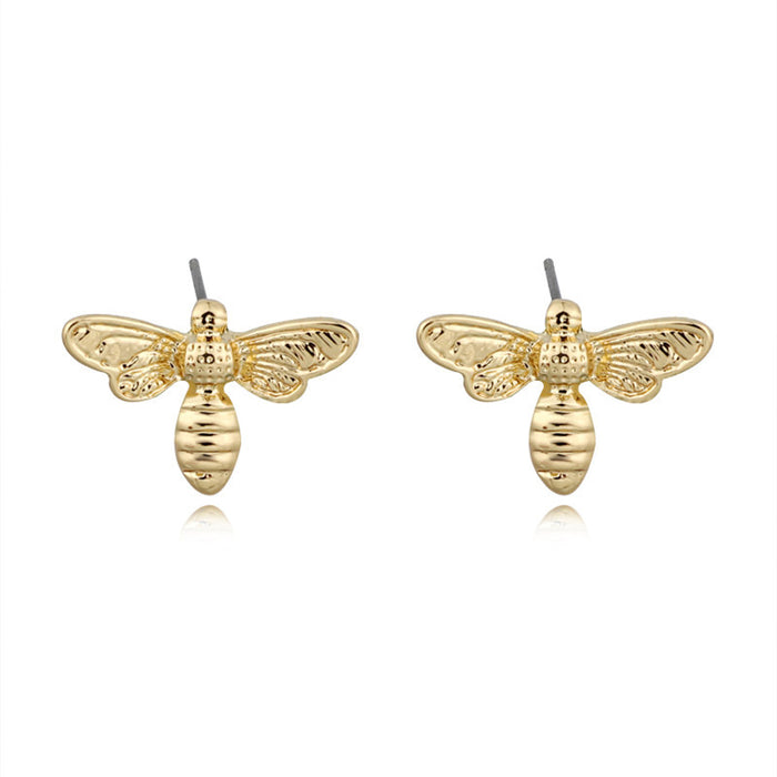 Bee Shaped Stud Earrings in Gold or Silver Tone Finish