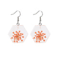 Green Pressed Flower Clear Hexagon Long Hook Earrings view 5