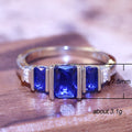Silver-Tone Blue Rectangular Crystal Ring With Stepped Sides view 5