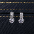 Silver Tone Double Row Drop Stud Earrings with Clear Stones view 6